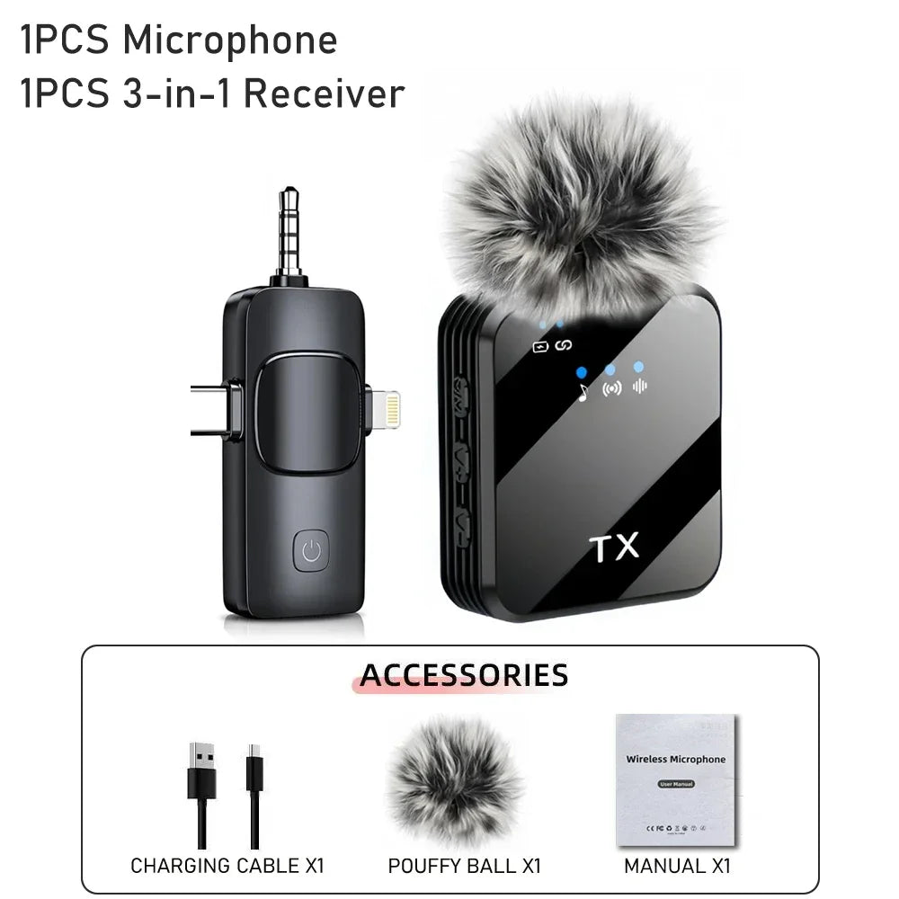 Microphone Cravate Sans Fil Rechargeable – Compatible iOS & Android – Réduction de Bruit pour Podcast & Vlog