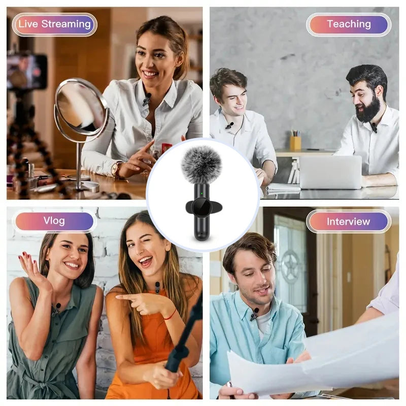Microphone Lavalier Sans Fil Pro – Anti-Bruit avec Protection Coupe-Vent – iPhone & Android – Idéal Vlog & Interview
