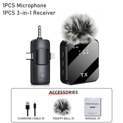 Microphone Cravate Sans Fil Rechargeable – Compatible iOS & Android – Réduction de Bruit pour Podcast & Vlog