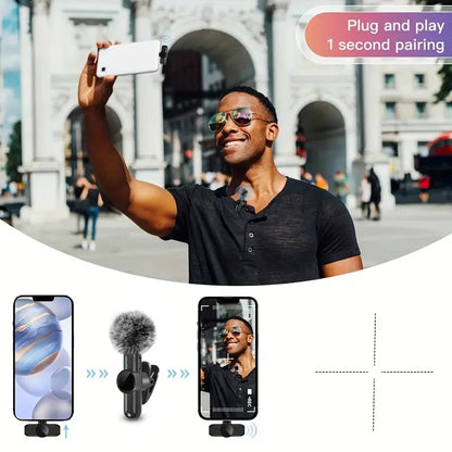 Microphone Lavalier Sans Fil Pro – Anti-Bruit avec Protection Coupe-Vent – iPhone & Android – Idéal Vlog & Interview