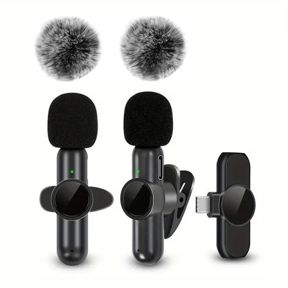 Microphone Lavalier Sans Fil Pro – Anti-Bruit avec Protection Coupe-Vent – iPhone & Android – Idéal Vlog & Interview