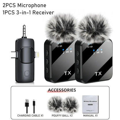 Microphone Cravate Sans Fil Rechargeable – Compatible iOS & Android – Réduction de Bruit pour Podcast & Vlog
