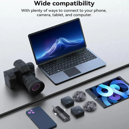 Microphone Sans Fil 3 en 1 iPhone & Android – Portée 100m (328ft) – Mini Micro Professionnel pour Interview & Vlog