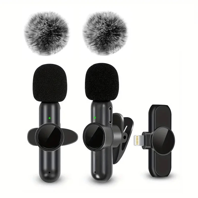 Microphone Lavalier Sans Fil Pro – Anti-Bruit avec Protection Coupe-Vent – iPhone & Android – Idéal Vlog & Interview