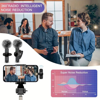 Microphone Lavalier Sans Fil Pro – Anti-Bruit avec Protection Coupe-Vent – iPhone & Android – Idéal Vlog & Interview